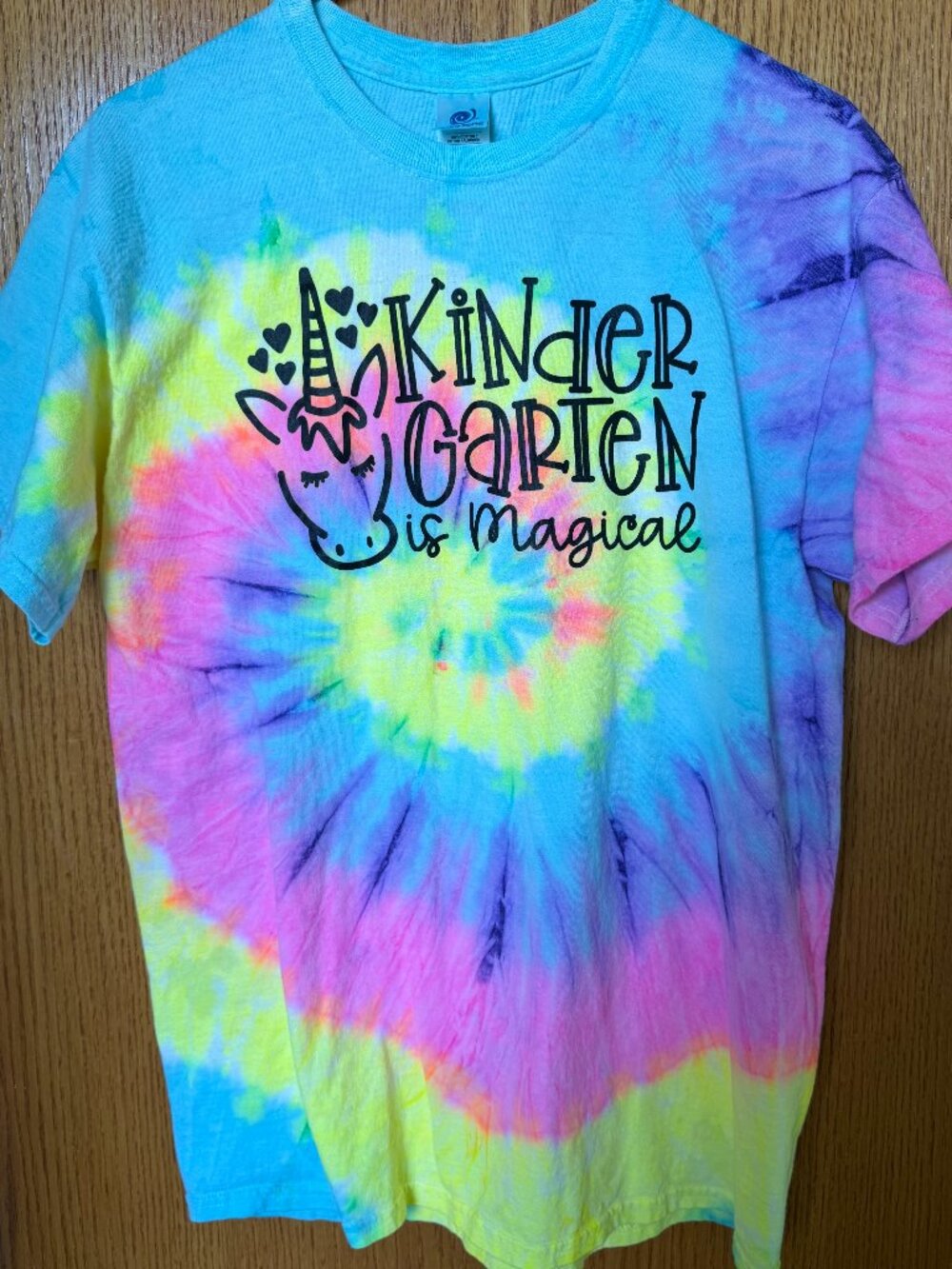 Kindergarten Is Magical Tie Dye Unicorn Teacher Tee Colortone Medium